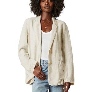 Velvet by Graham & Spencer Lenny Linen Blazer SZ L Cream Relaxed Fit Minimalist